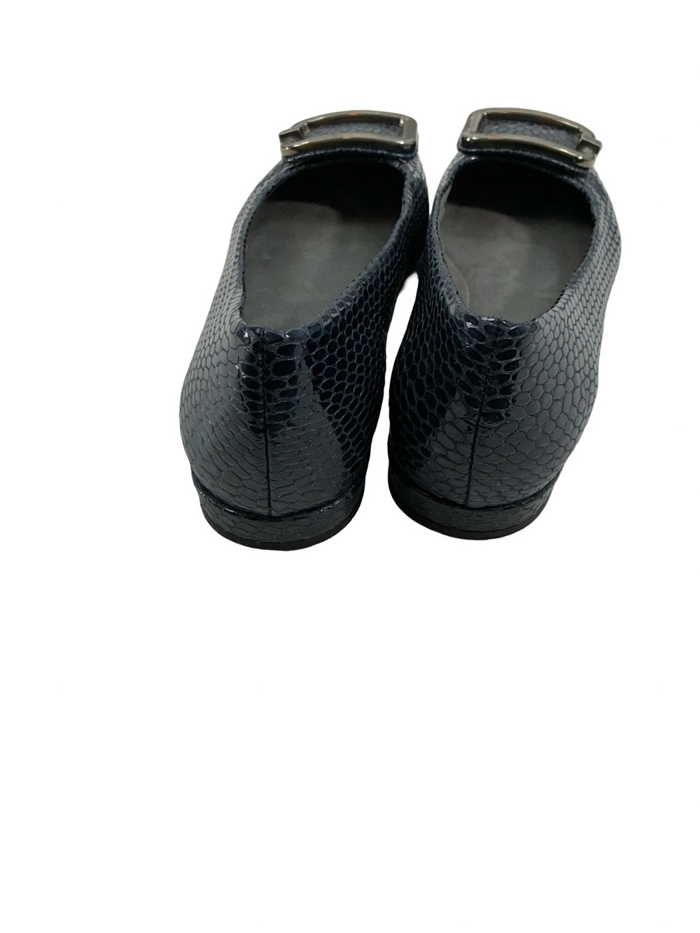 Stuart Weitzman Blue Snakeskin Buckle Flats Size 8M - Picture 7 of 9